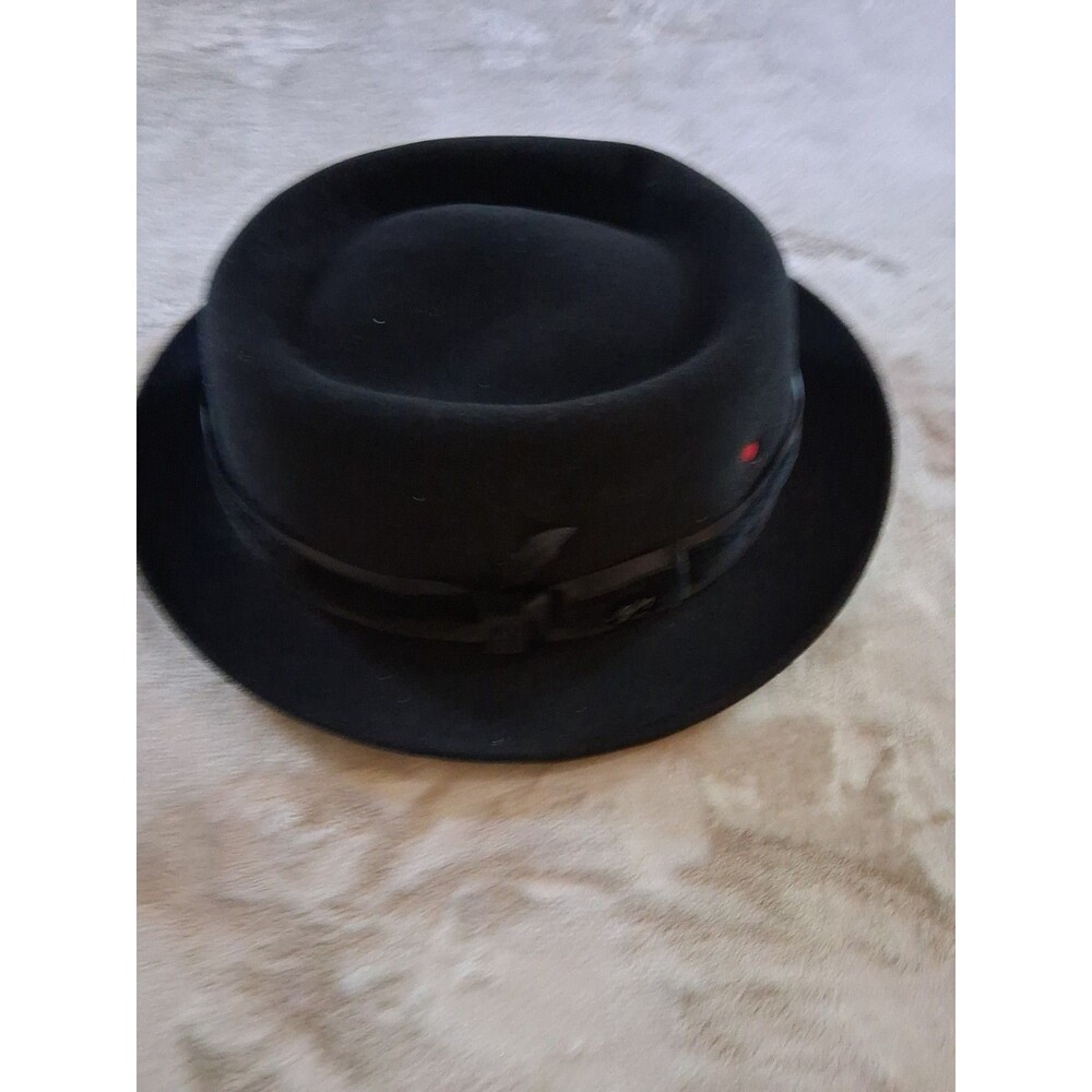 Bailey  Wool Fedora Hat Black Feather Accent Made in USA Size 7/8